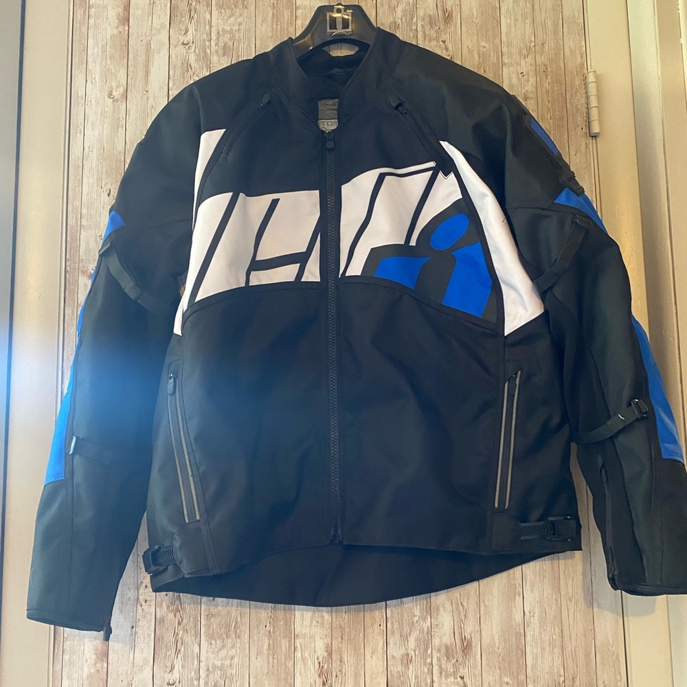 Icon Automag 2 Men's XL Black Blue Motorcycle Jacket D30 Impact protectors liner